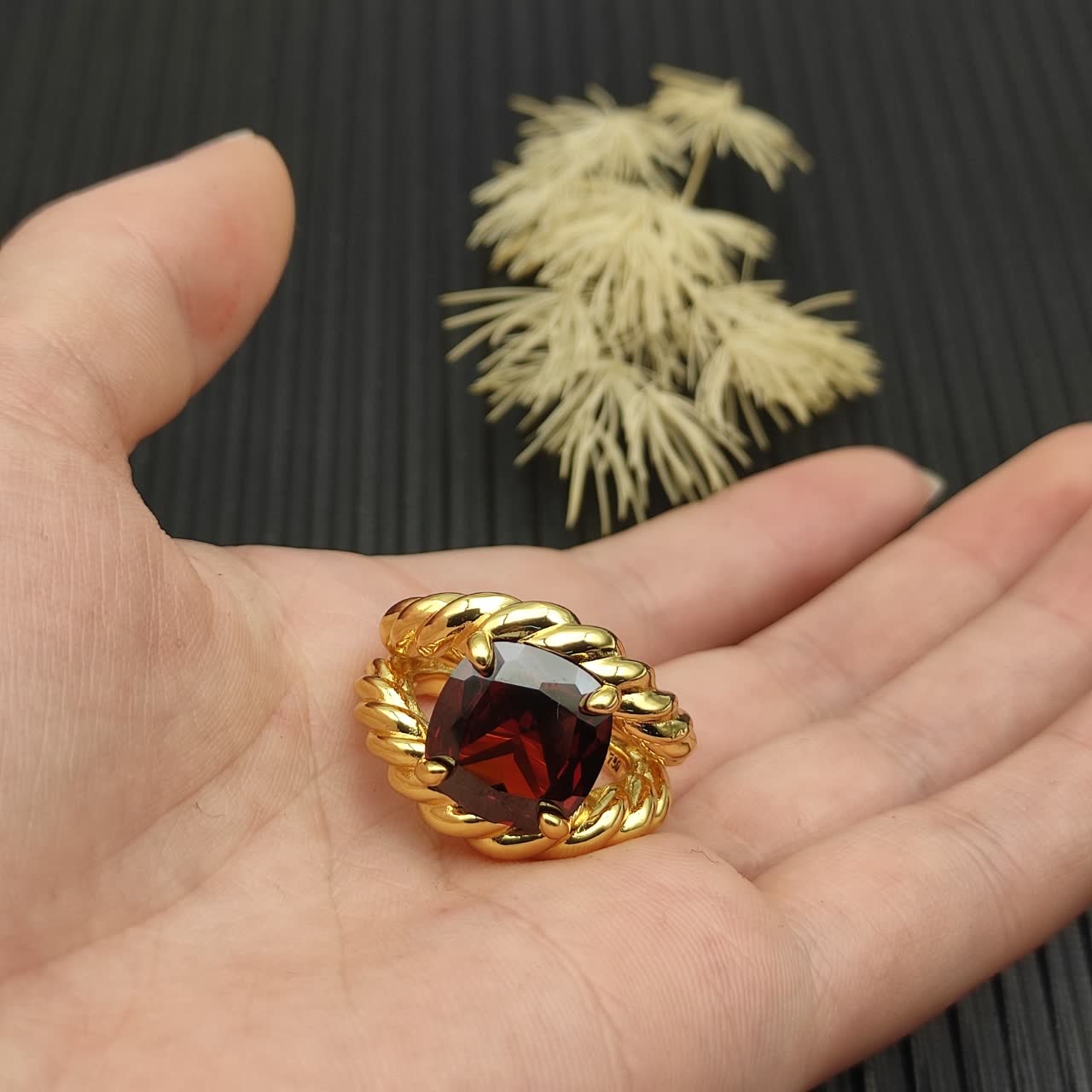 David Yurman Gold and Ruby Ring
